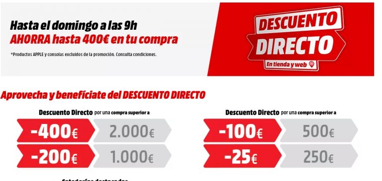 CHOLLO Mediamarkt! Hasta 400€ de descuento directo