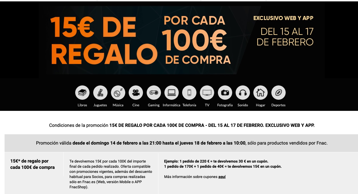 fnac 15€ de descuento