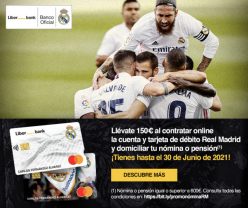 150€ GRATIS al domiciliar la nómina/pensión en la Cuenta Real Madrid Liberbank