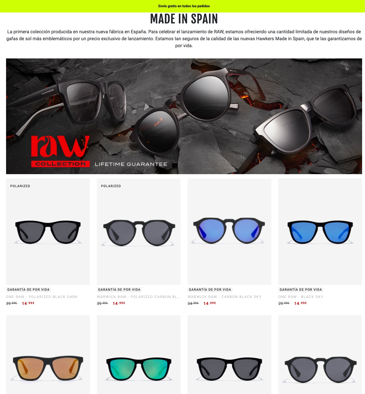 Hawkers RAW - Gafas de sol fabricadas en España a 14,9€ Envío Gratis