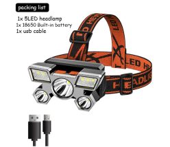 CHOLLAZO! Linterna frontal 5 LED recargable USB a 1,9€