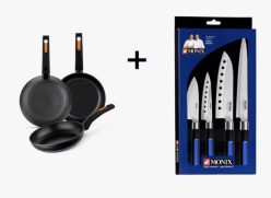 OFERTAZA! Set 3 Sartenes Monix Fuego + Set 4 Cuchillos Japoneses Solid Plus a 27,5€