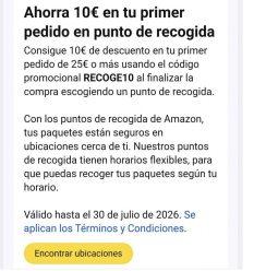 10€ de descuento al usar un punto de recogida Amazon