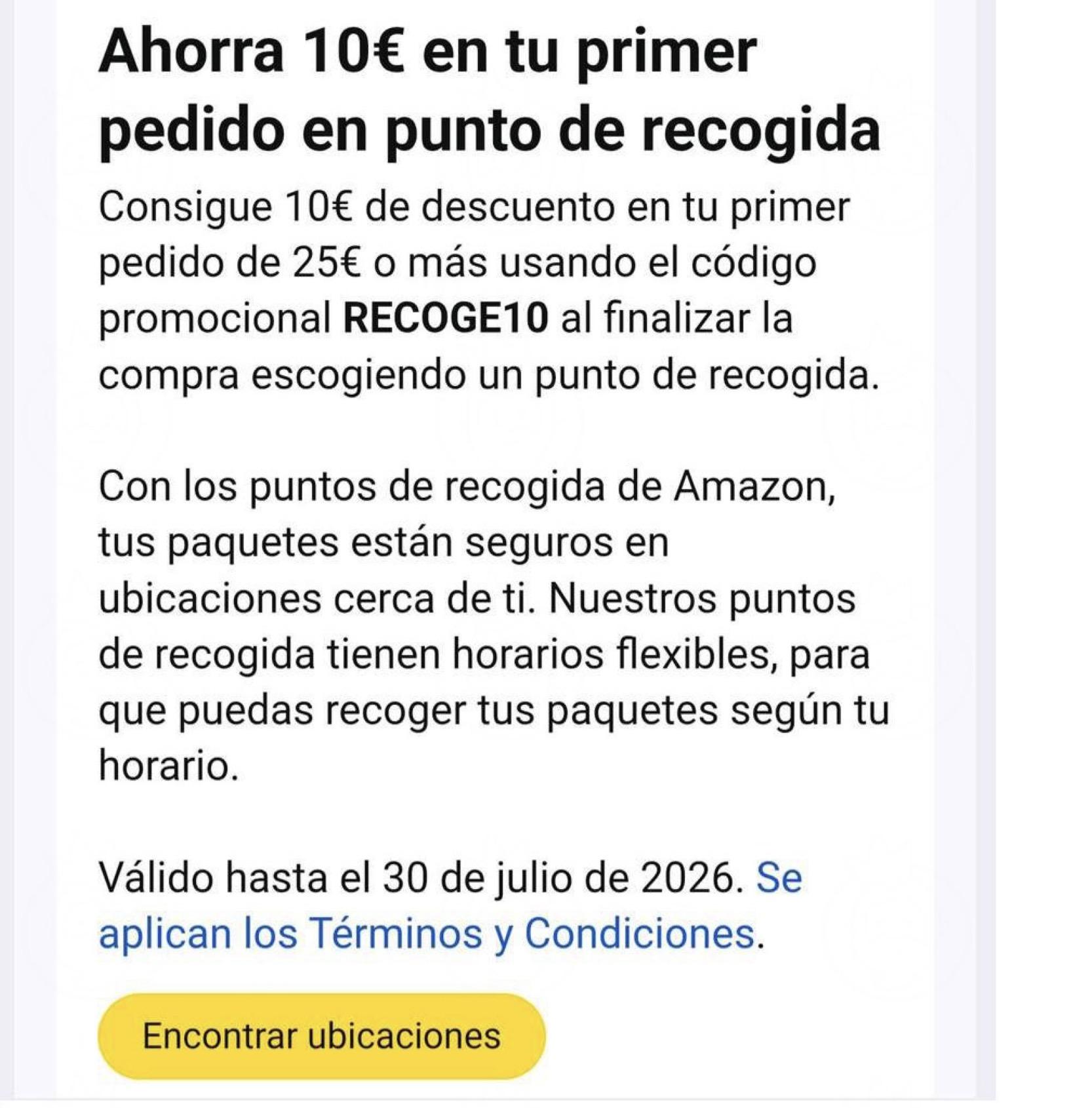 Amazon 10€ dto puntos seleccionados