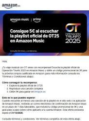 5€ GRATIS por escuchar la playlist ofical de OT en Amazon Music