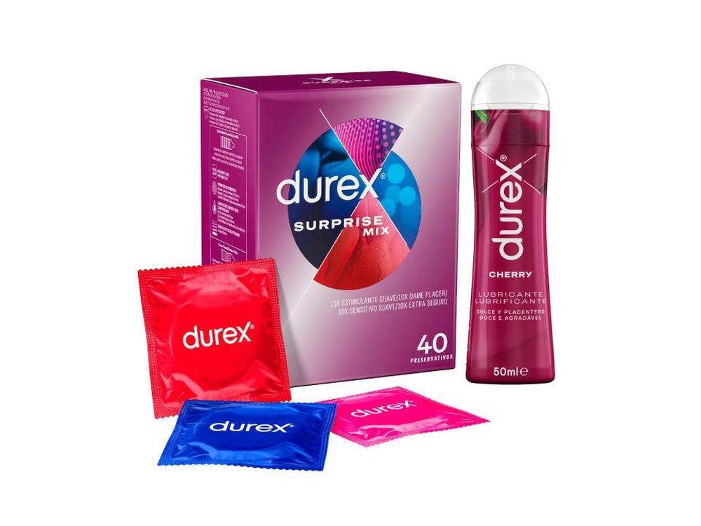 Durex Surprise Mix 40 Condones Surtidos + Lubricante Cherry 50 ml