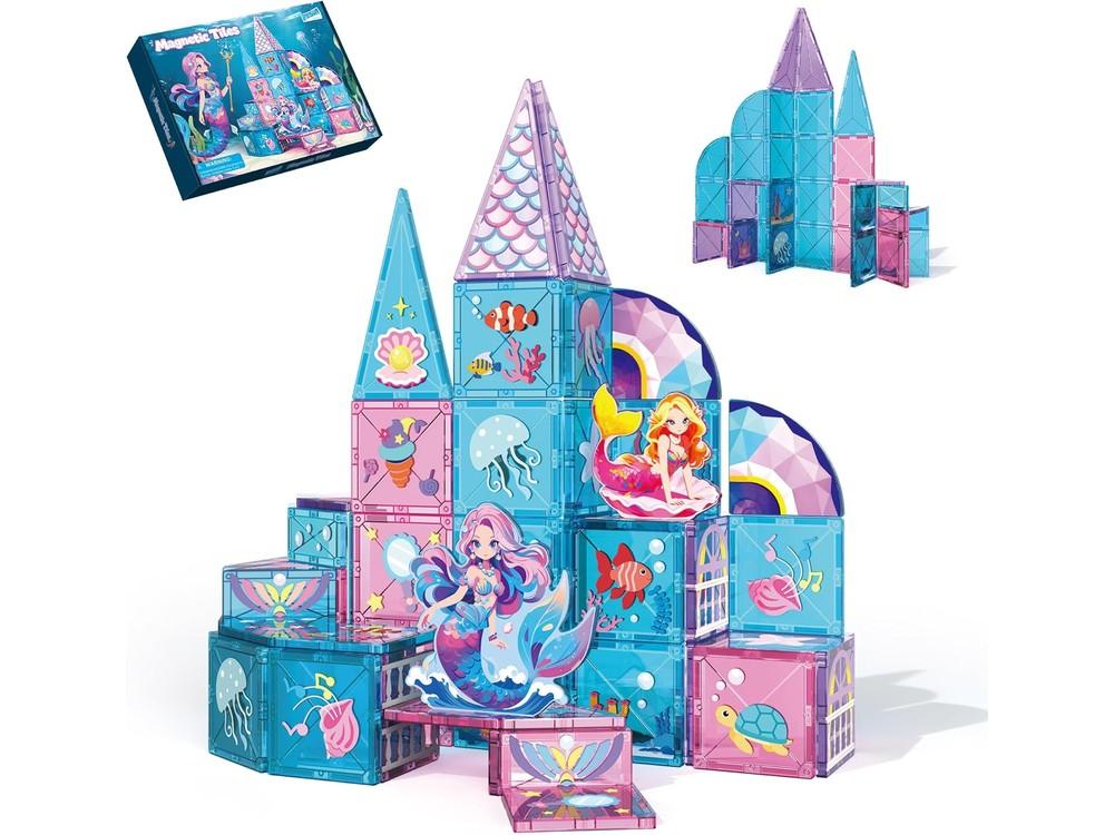 Juego de construcción de azulejos magnéticos de sirena, 51 piezas