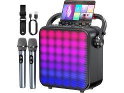 Rebaja Amazon! Karaoke con 2 micrófonos inalámbricos LED, tarjeta TF a 49,9€