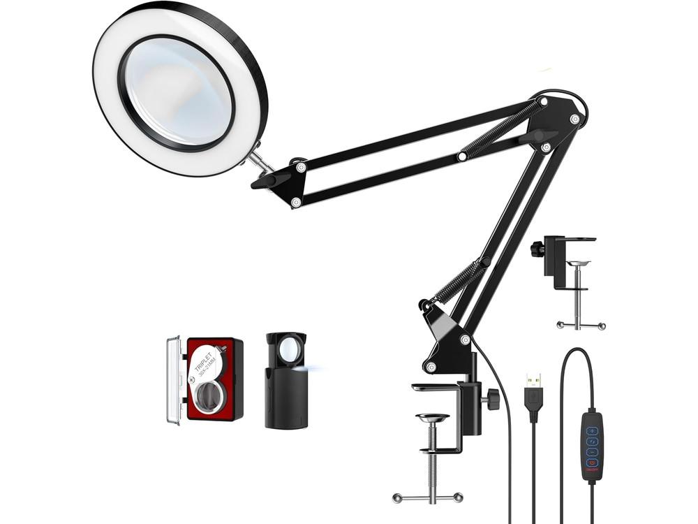 Lámpara de escritorio con lupa LED 10X con abrazadera
