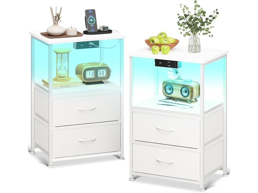 Coleshome mesitas de noche con enchufe, USB y luces LED