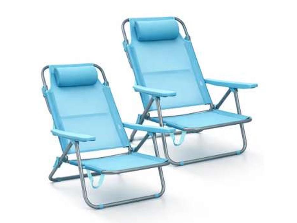 Pack de 2 sillas de playa reclinables plegables con reposacabezas