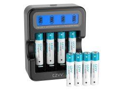 Ofertón Amazon! Pack de 8 pilas recargables AAA CZVV de litio 1,5 V con cargador Q032 Pro a 13,99€