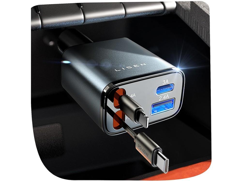 Cargador de coche LISEN retráctil 84W